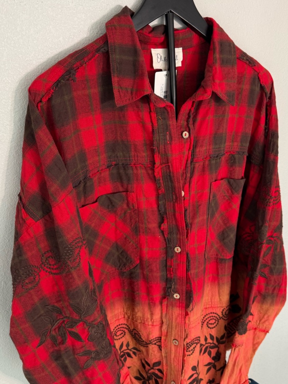 Oli & Hali Mineral Washed Plaid Embroidered Shirt Relaxed Cotton Women Size L - Picture 14 of 16